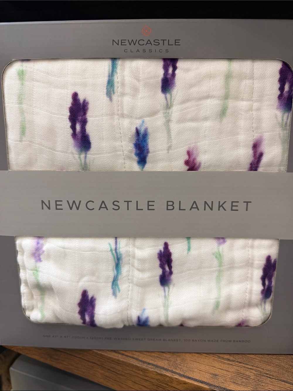 Newcastle Lavender Print White Bamboo Blanket